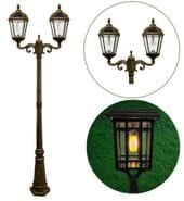 Gama Sonic Double Head Flicker Flame Royal Solar Lamp Post - Includes Both Warm White GS Bulb and Free Flicker Flame Bulb