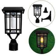 Gama Sonic Prairie Solar Lamp with 3 inch Fitter - Includes Both Warm White GS Bulb and Free Flicker Flame Bulb - Black